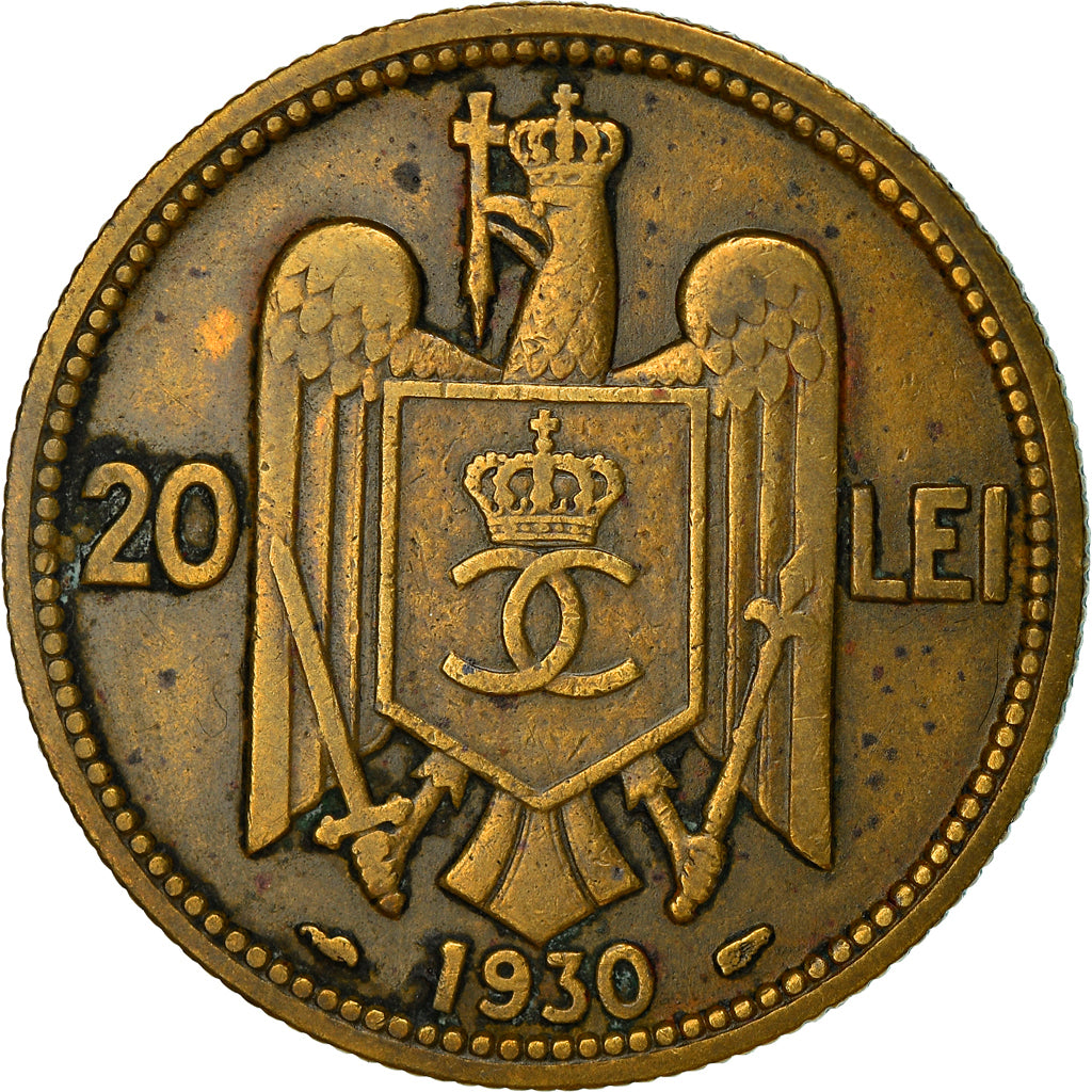 Munten, Roemenië, Carol II, 20 Lei, 1930, Heaton, ZF, Nickel-brass, KM:51