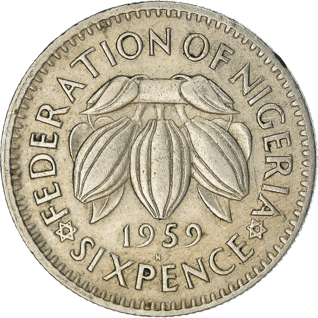 Coin, Nigeria, Elizabeth II, 6 Pence, 1959, EF(40-45), Copper-nickel, KM:4