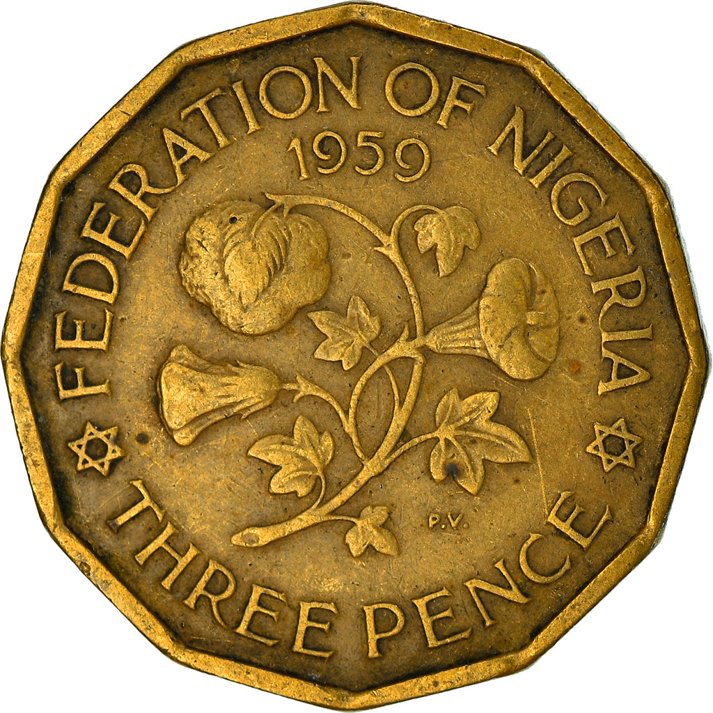 Coin, Nigeria, Elizabeth II, 3 Pence, 1959, EF(40-45), Nickel-brass, KM:3