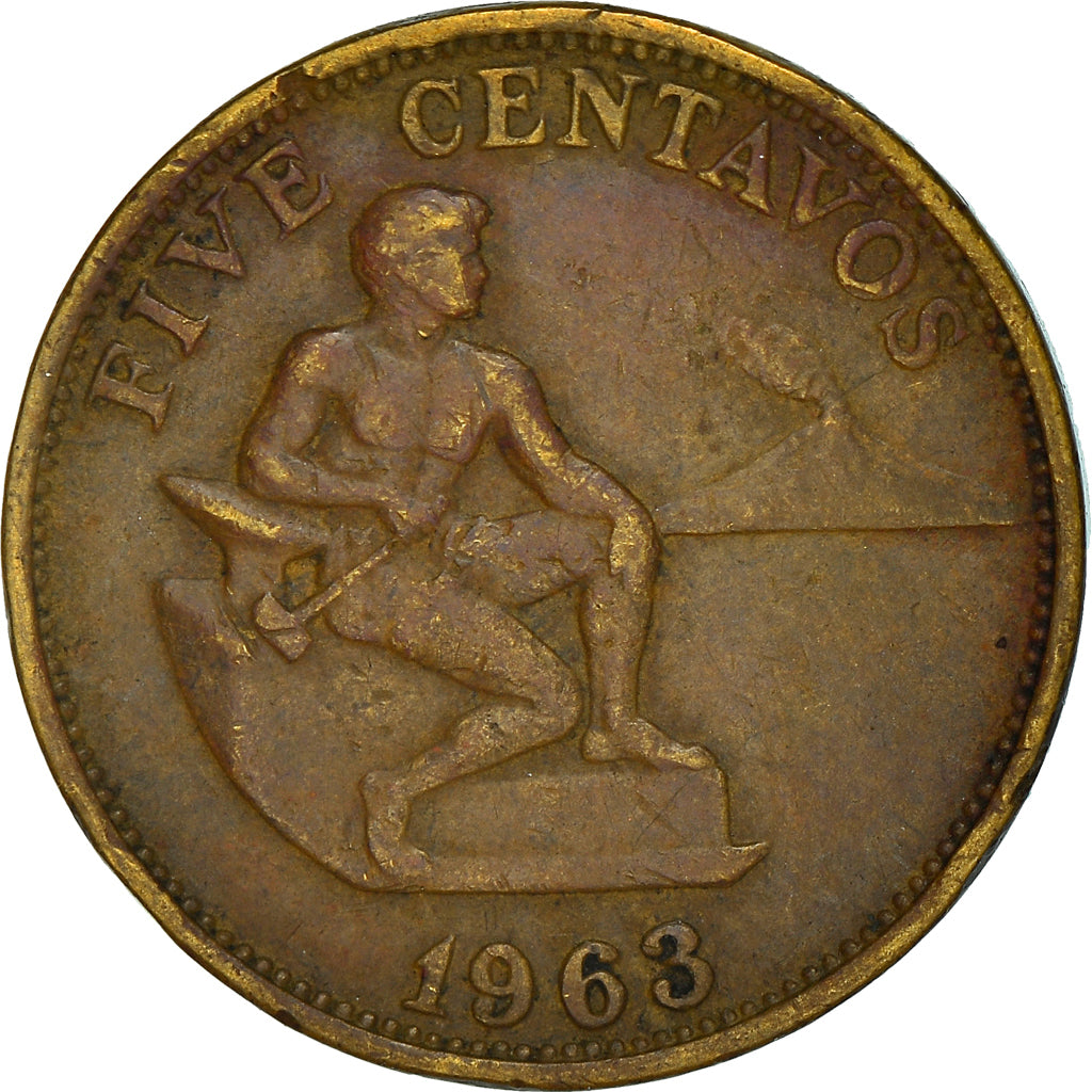 Coin, Philippines, 5 Centavos, 1963, EF(40-45), Brass, KM:187
