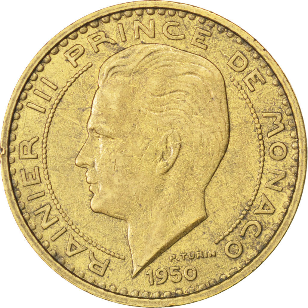 MONACO, 50 Francs, Cinquante, 1950, KM #132, EF(40-45), Aluminum-Bronze,...