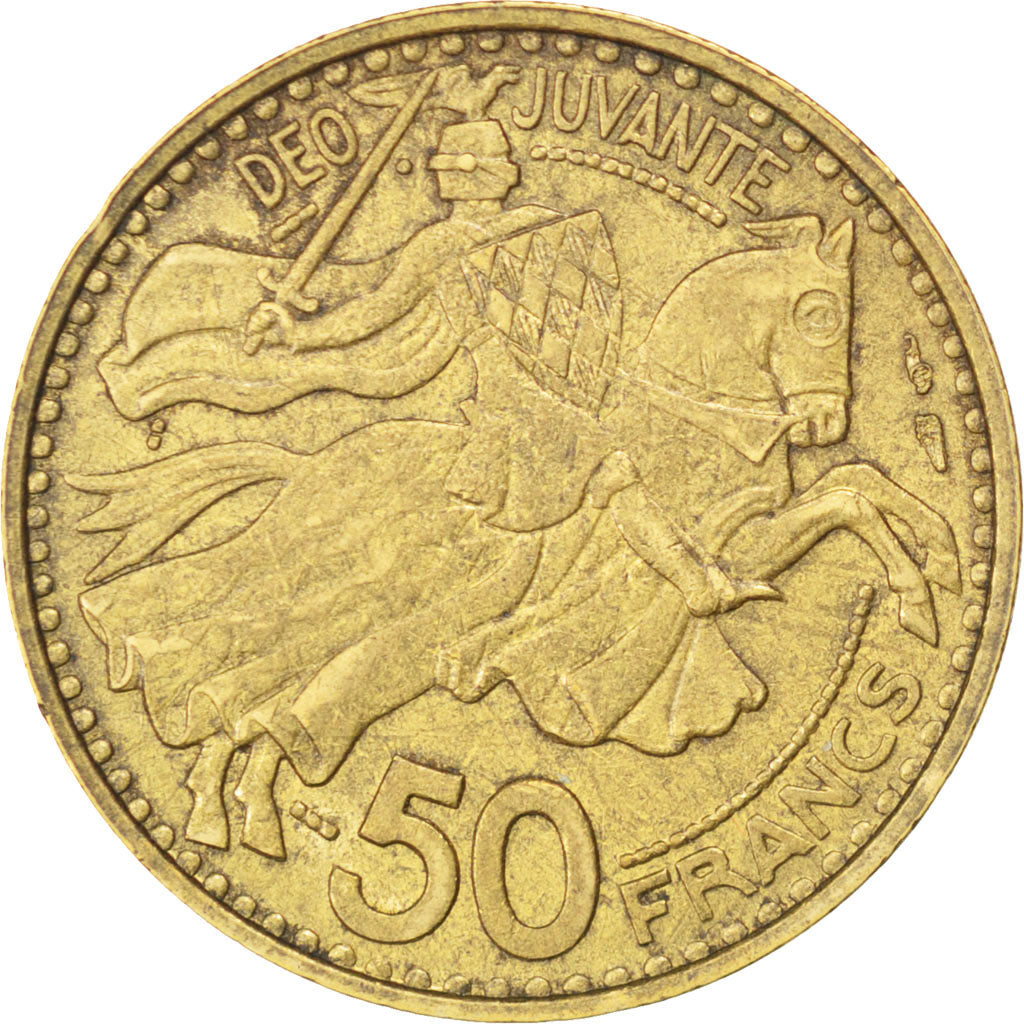 MONACO, 50 Francs, Cinquante, 1950, KM #132, EF(40-45), Aluminum-Bronze,...