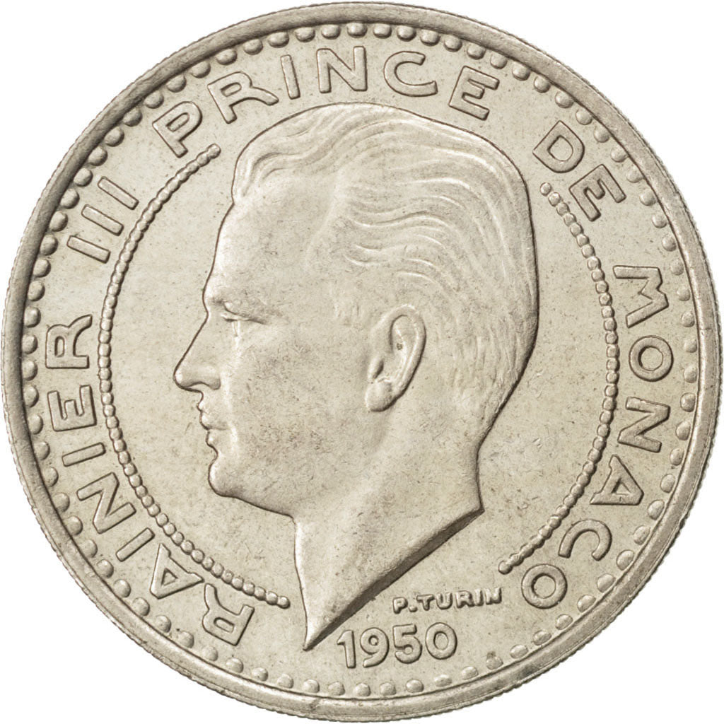 MONACO, 100 Francs, Cent, 1950, KM #133, EF(40-45), Copper-Nickel, Gadoury...