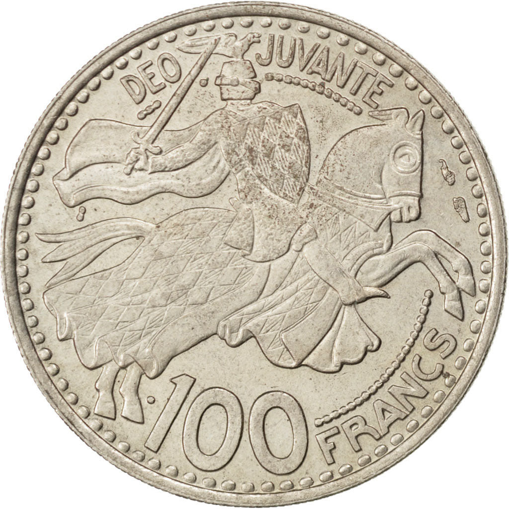 MONACO, 100 Francs, Cent, 1950, KM #133, EF(40-45), Copper-Nickel, Gadoury...