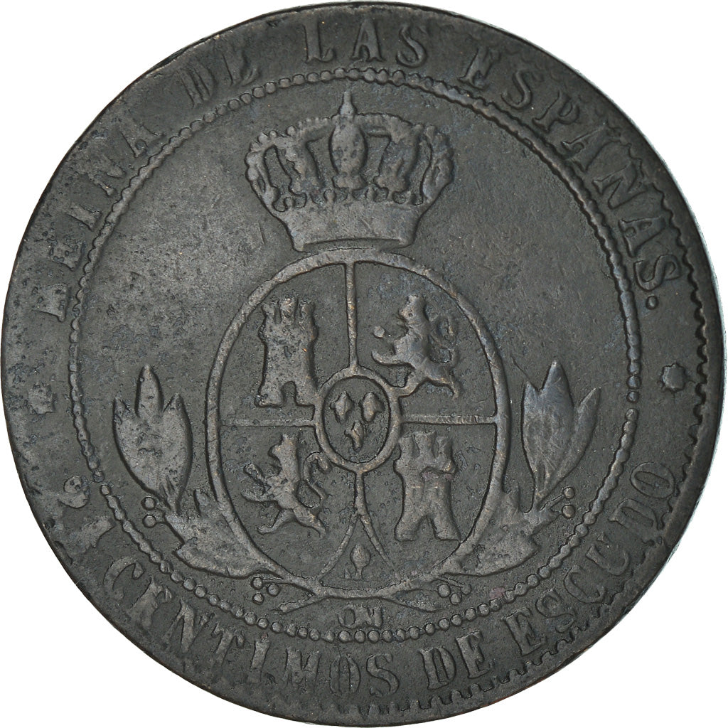 Coin, Spain, Isabel II, 2-1/2 Centimos, 1867, Madrid, VF(30-35), Copper
