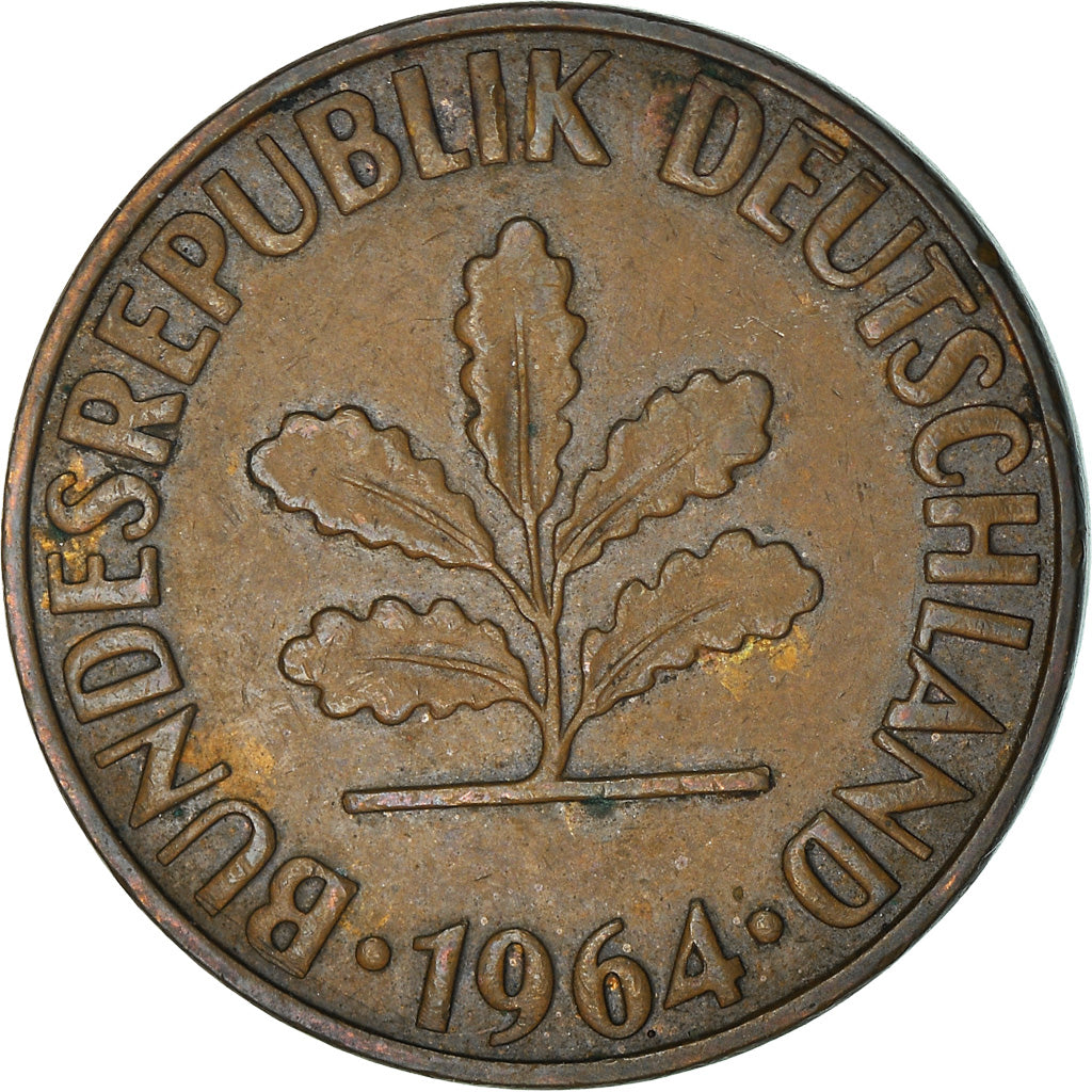 Moneta, GERMANIA - REPUBBLICA FEDERALE, 2 Pfennig, 1964, Karlsruhe, MB+, Bronzo