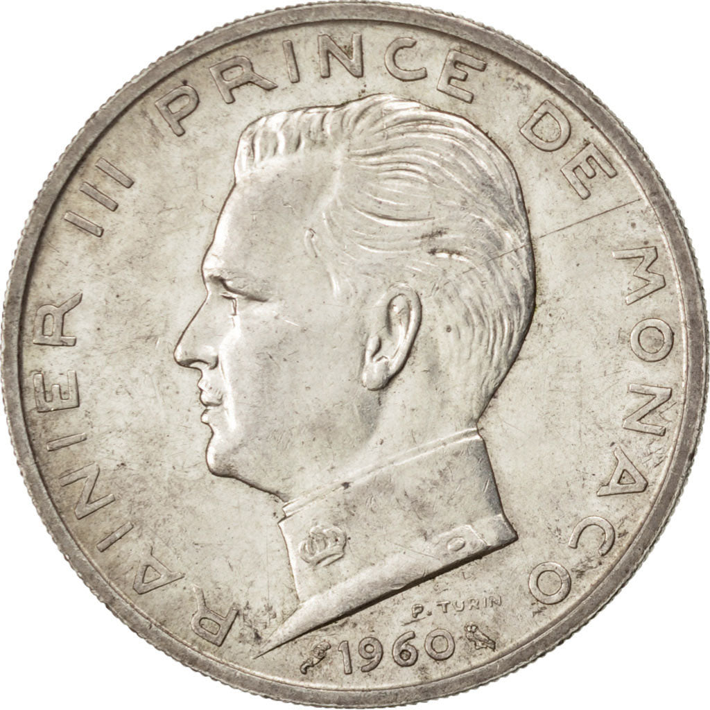 Coin, Monaco, Rainier III, 5 Francs, 1960, AU(50-53), Silver, KM:141