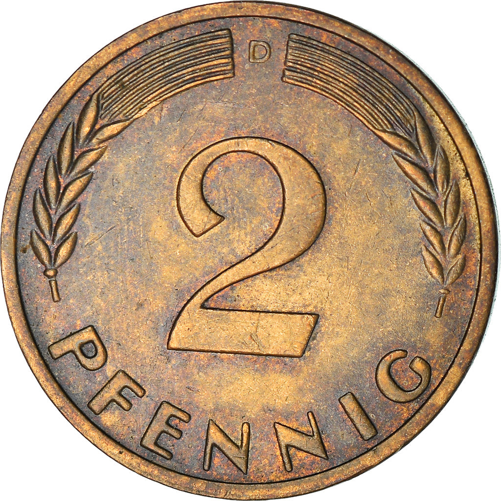 Moneta, GERMANIA - REPUBBLICA FEDERALE, 2 Pfennig, 1965, Munich, BB+, Bronzo