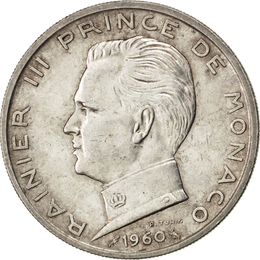 Coin, Monaco, Rainier III, 5 Francs, 1960, AU(50-53), Silver, KM:141