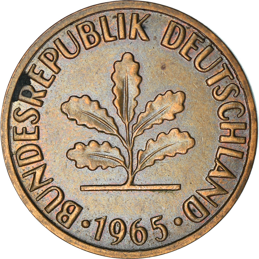 Moneta, GERMANIA - REPUBBLICA FEDERALE, 2 Pfennig, 1965, Hambourg, BB, Bronzo