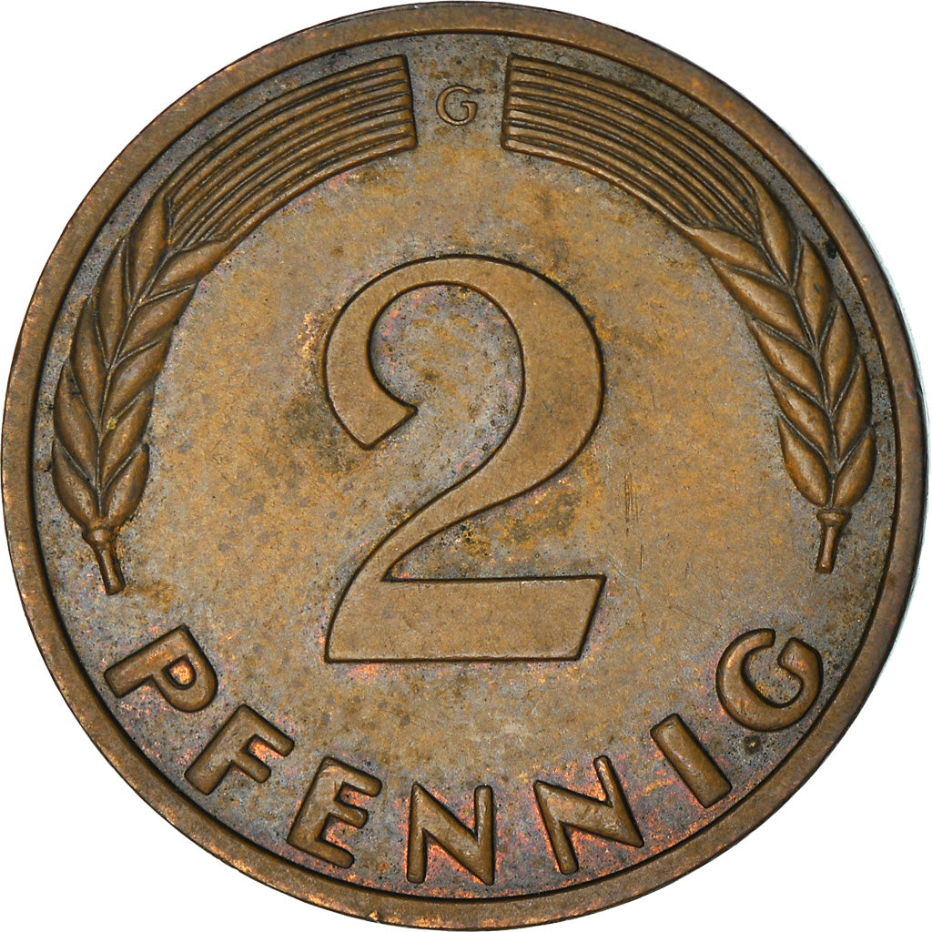 Coin, GERMANY - FEDERAL REPUBLIC, 2 Pfennig, 1965, Karlsruhe, VF(30-35), Bronze