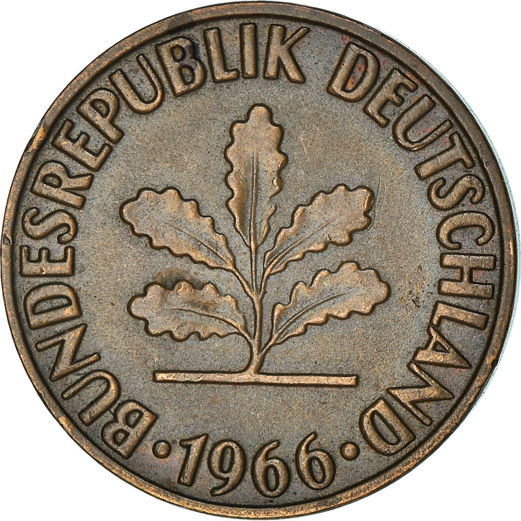 Moneta, GERMANIA - REPUBBLICA FEDERALE, 2 Pfennig, 1966, Stuttgart, BB+, Bronzo
