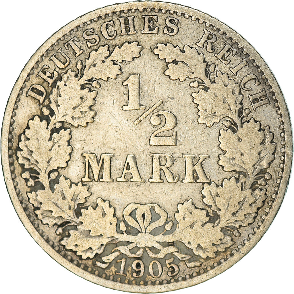 Coin, GERMANY - EMPIRE, 1/2 Mark, 1905, Berlin, EF(40-45), Silver, KM:17
