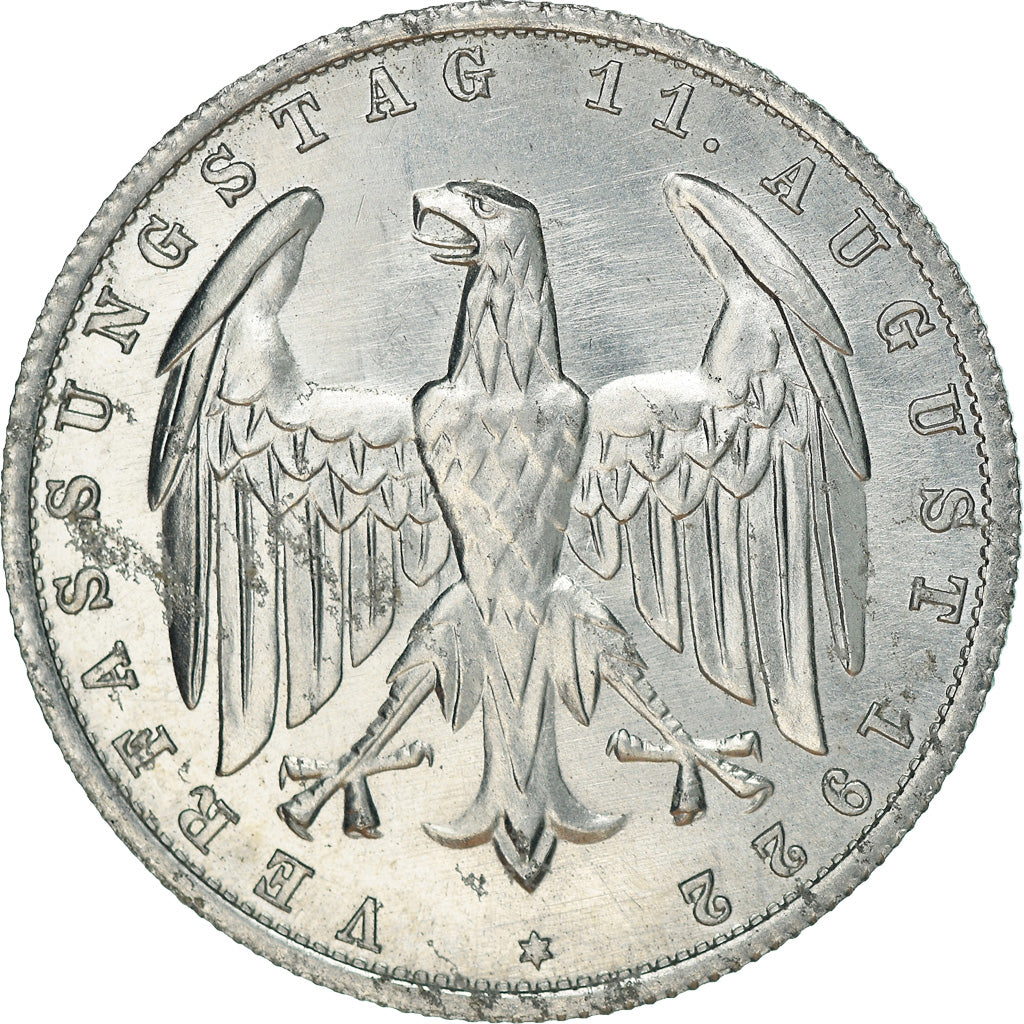 Munten, Duitsland, Weimarrepubliek, 3 Mark, 1922, Berlin, ZF+, Aluminium, KM:28