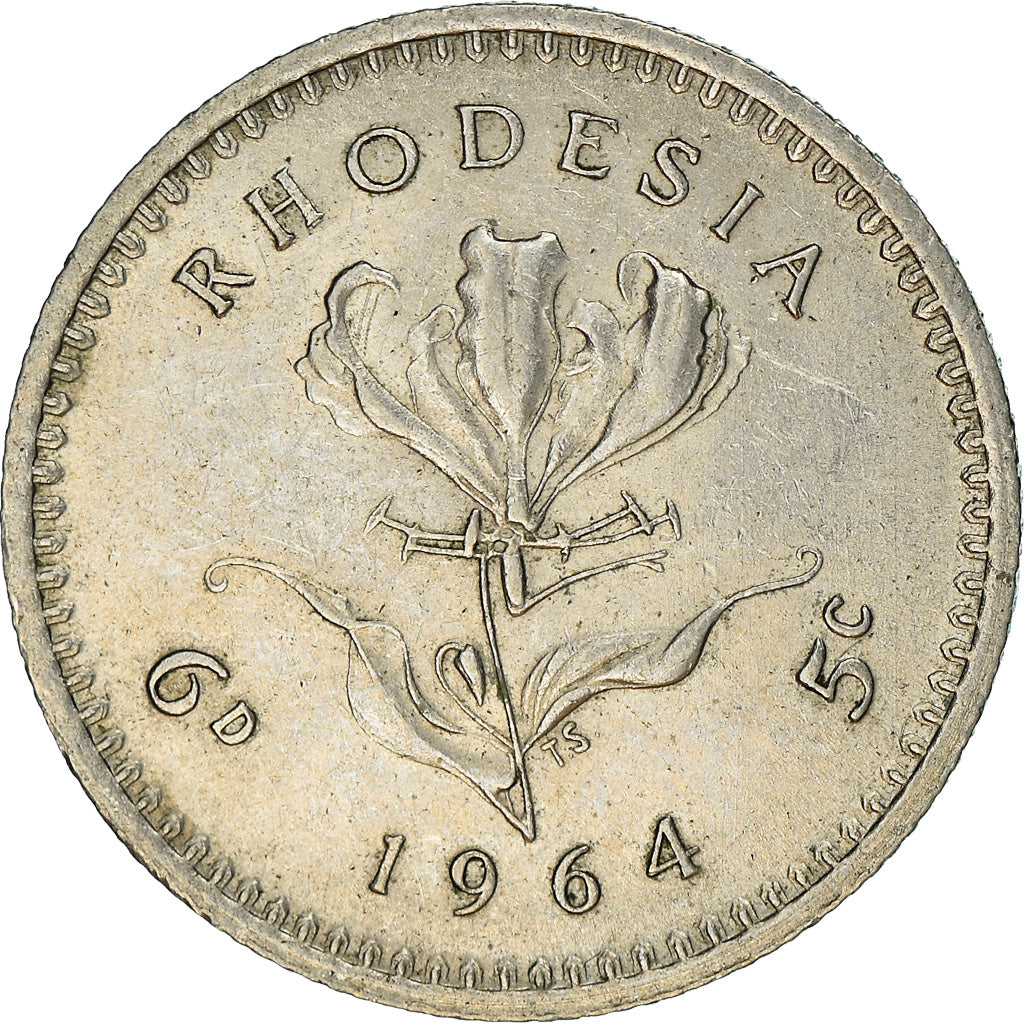 Moneta, Rhodesia, Elizabeth II, 6 Pence = 5 Cents, 1964, British Royal Mint