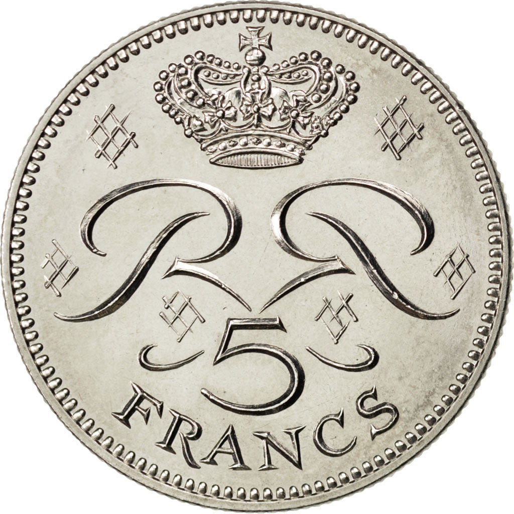 MONACO, 5 Francs, 1978, KM #150, MS(63), Copper-Nickel, 29, Gadoury #153, 10.09