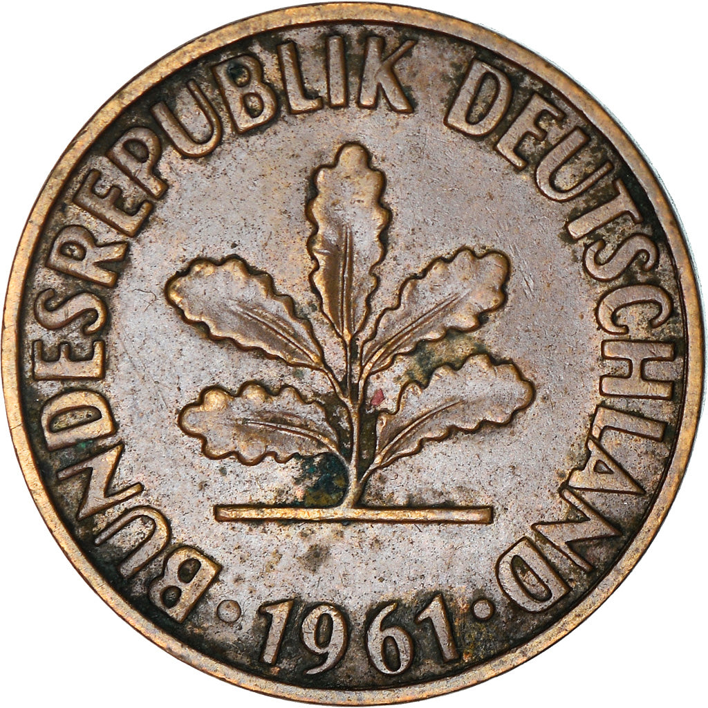 Moneda, ALEMANIA - REPÚBLICA FEDERAL, 2 Pfennig, 1961, Hambourg, BC+, Bronce