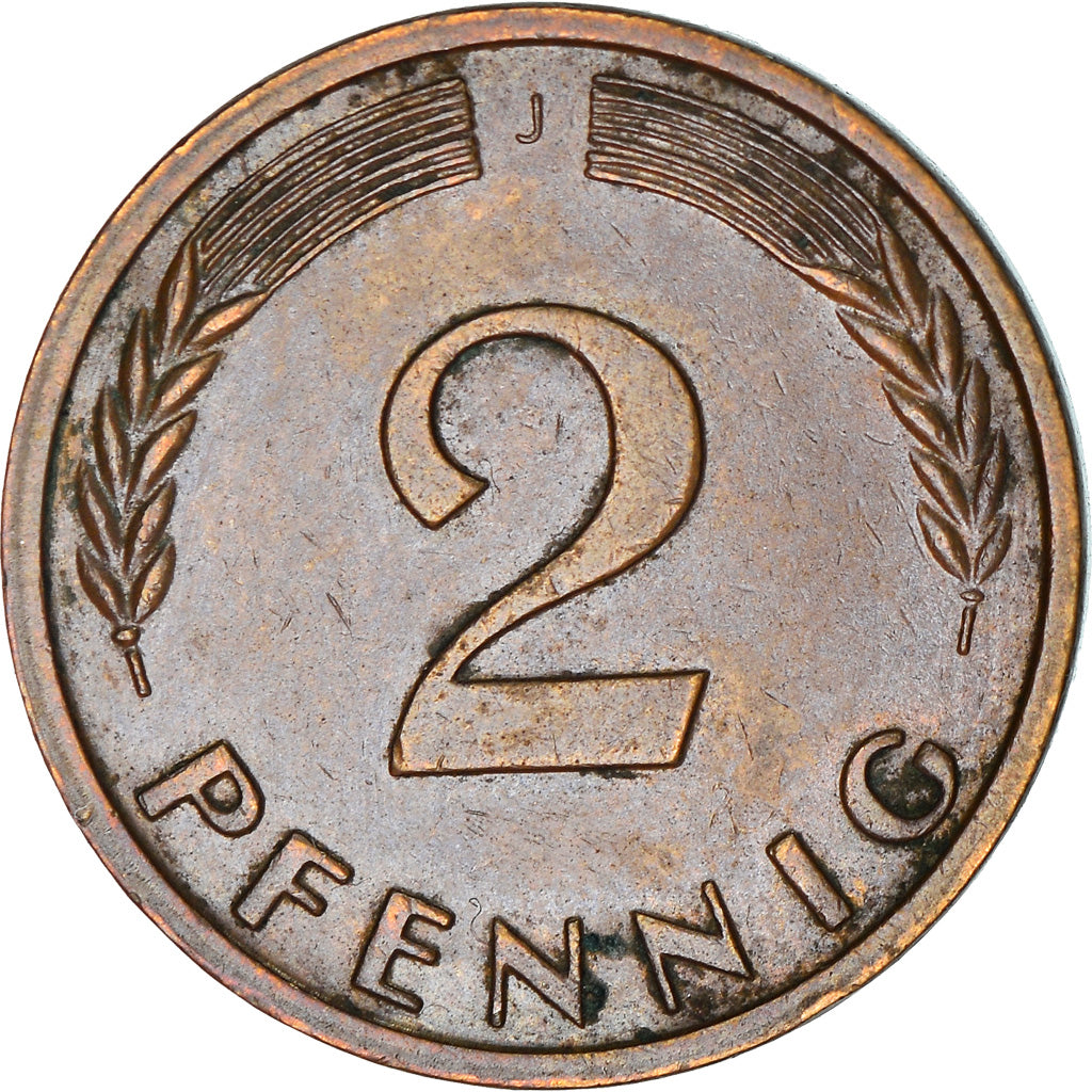 Moneda, ALEMANIA - REPÚBLICA FEDERAL, 2 Pfennig, 1961, Hambourg, BC+, Bronce