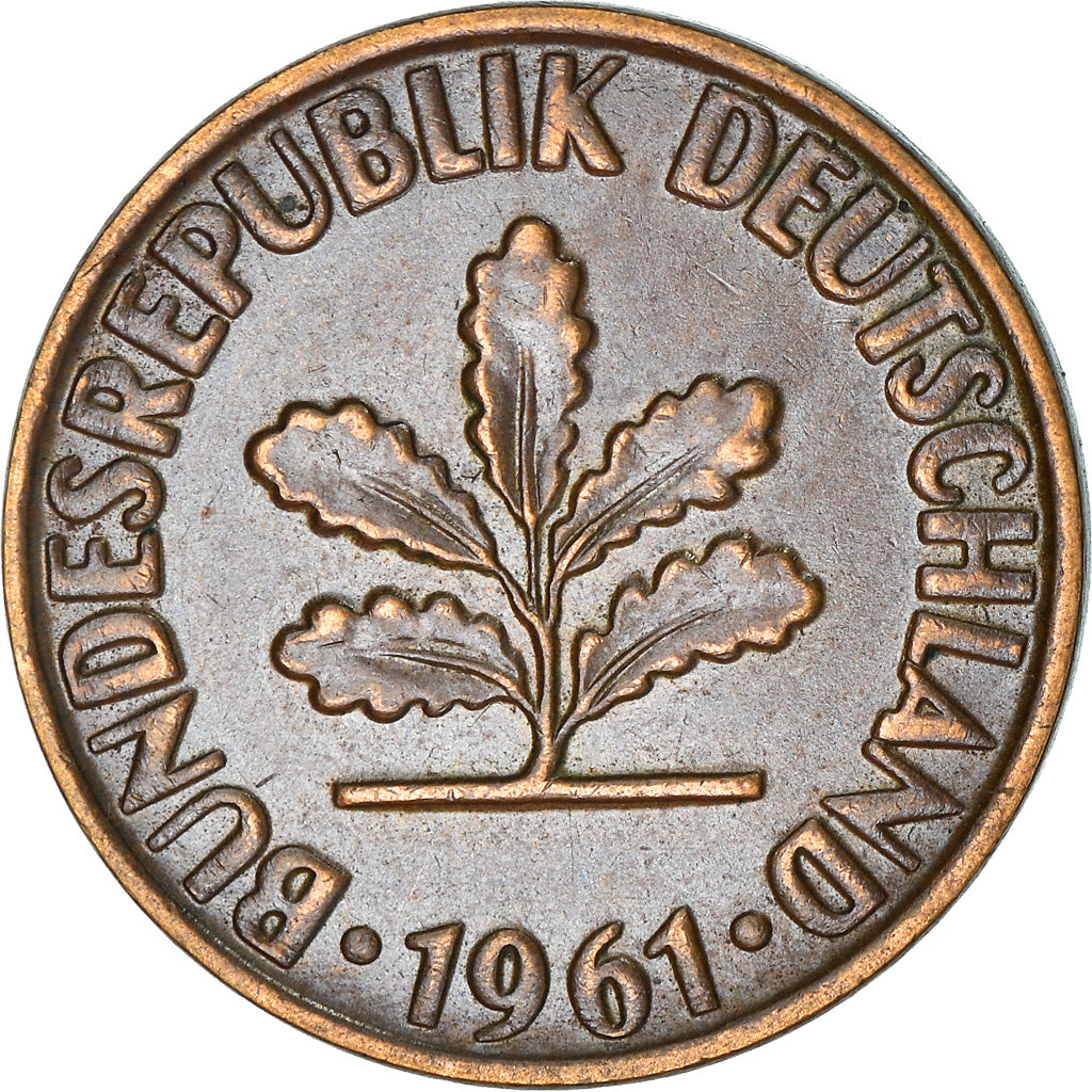 Coin, GERMANY - FEDERAL REPUBLIC, 2 Pfennig, 1961, Karlsruhe, AU(50-53), Bronze