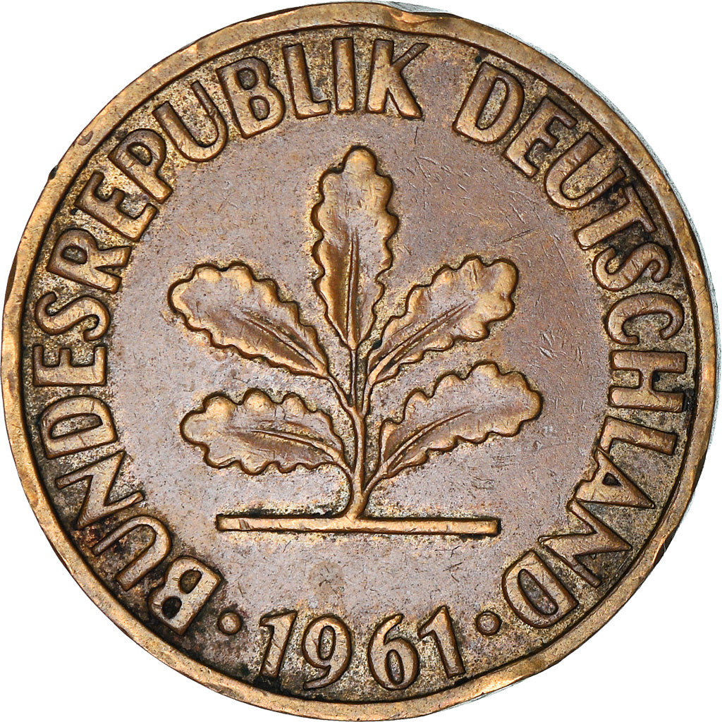 Moneta, GERMANIA - REPUBBLICA FEDERALE, 2 Pfennig, 1961, Karlsruhe, MB+, Bronzo