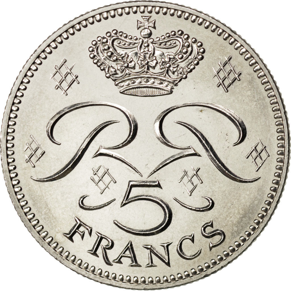 MONACO, 5 Francs, 1979, KM #150, MS(63), Copper-Nickel, 29, Gadoury #153, 10.05
