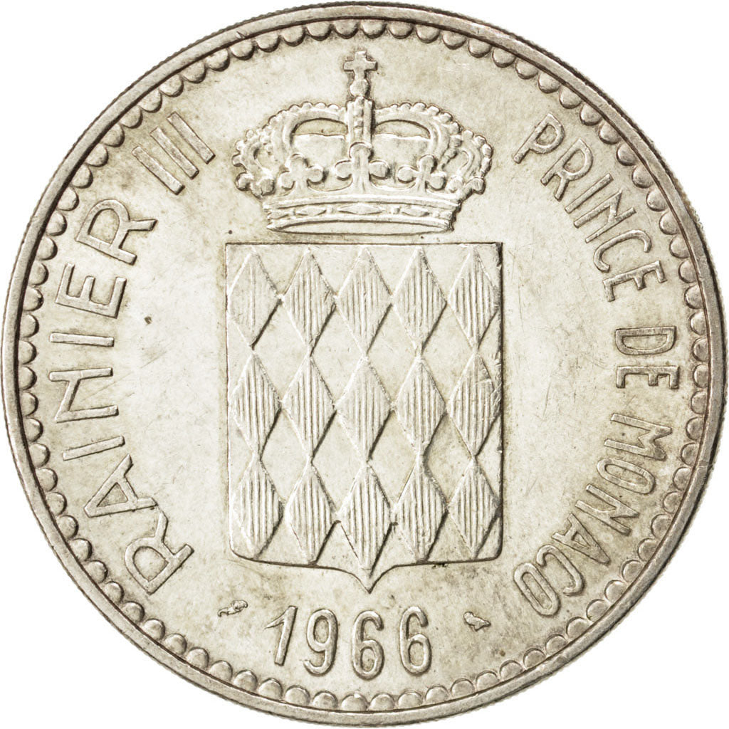MONACO, 10 Francs, 1966, KM #146, AU(50-53), Silver, 37, Gadoury #155, 25.05