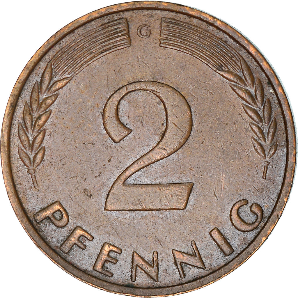 Moneta, GERMANIA - REPUBBLICA FEDERALE, 2 Pfennig, 1962, Karlsruhe, MB+, Bronzo