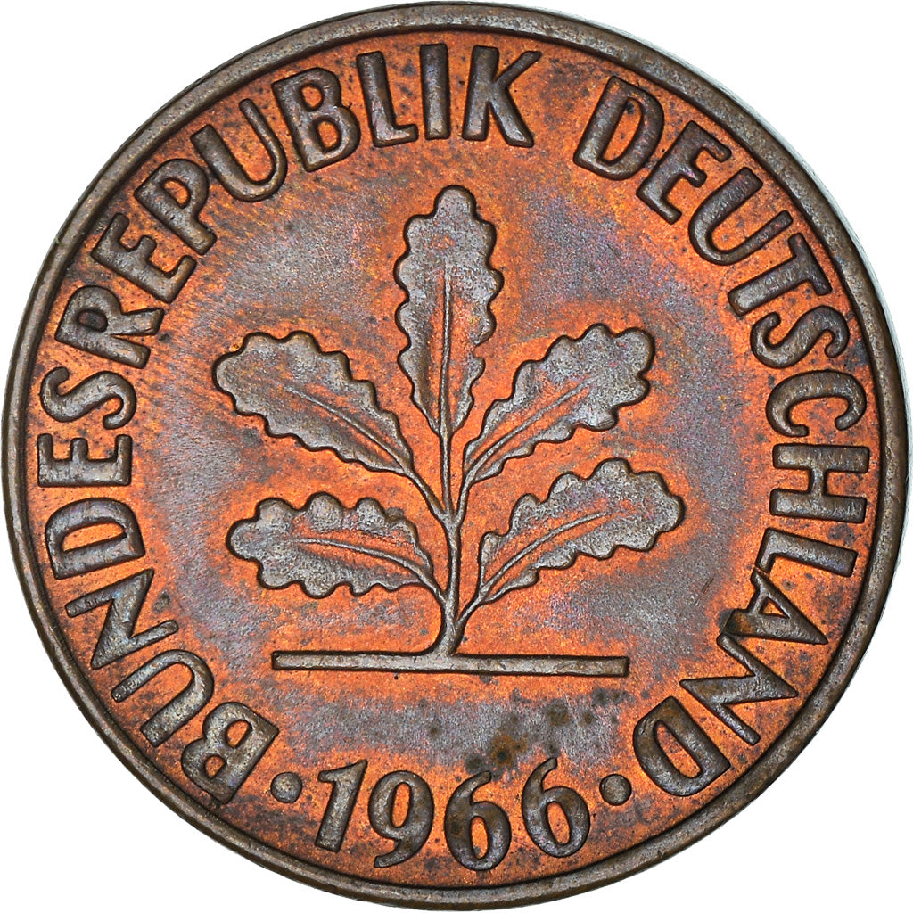 Moneta, GERMANIA - REPUBBLICA FEDERALE, 2 Pfennig, 1966, Stuttgart, MB, Bronzo
