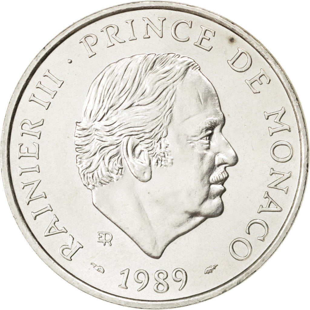 MONACO, 100 Francs, 1989, KM #164, AU(55-58), Silver, Gadoury #164, 15.00