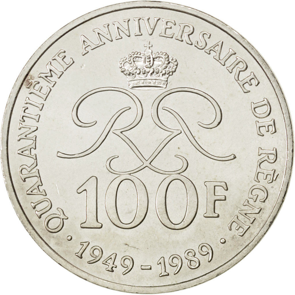 MONACO, 100 Francs, 1989, KM #164, AU(55-58), Silver, Gadoury #164, 15.00