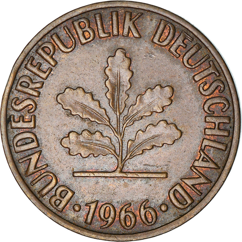 Moneta, GERMANIA - REPUBBLICA FEDERALE, 2 Pfennig, 1966, Munich, MB+, Bronzo