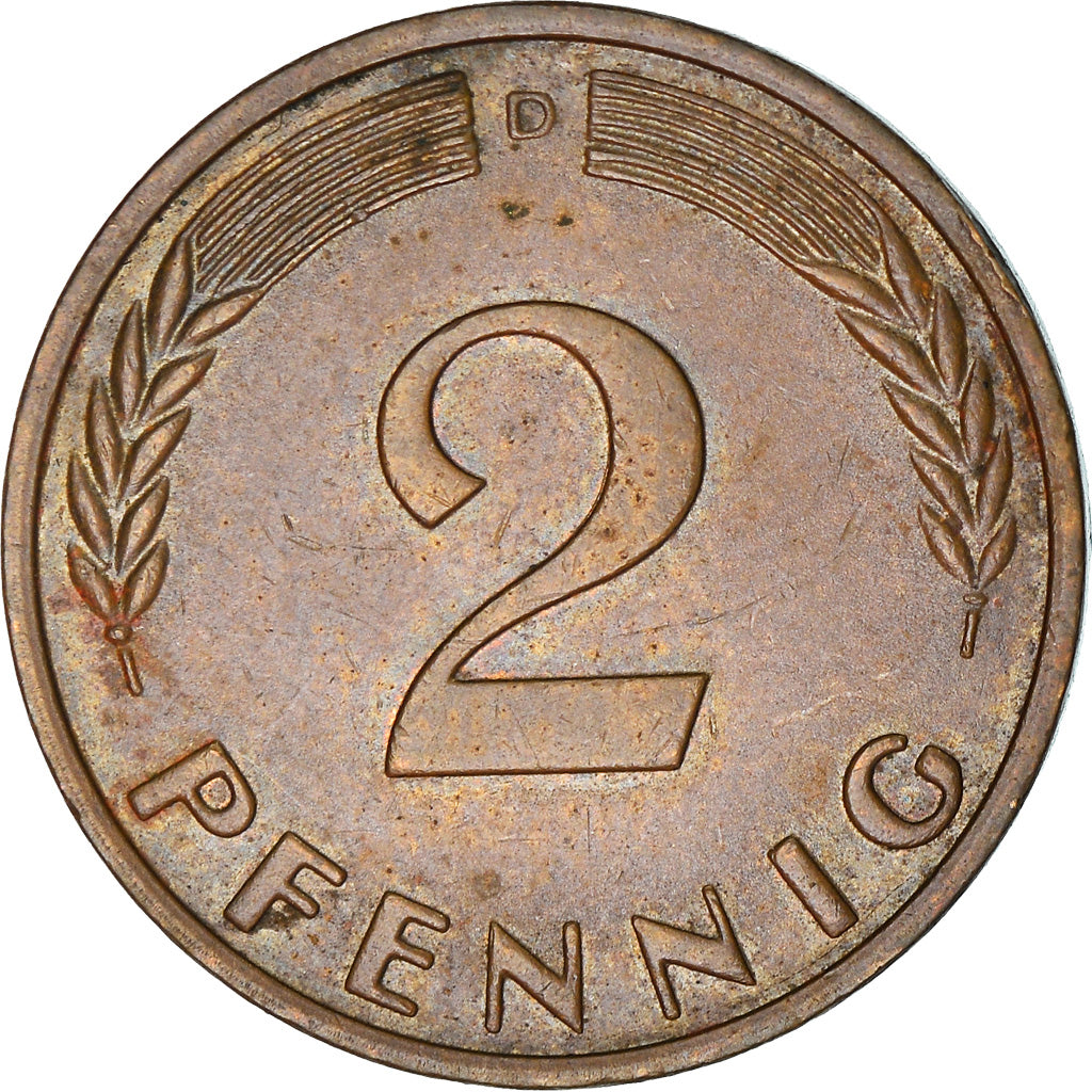 Moneta, GERMANIA - REPUBBLICA FEDERALE, 2 Pfennig, 1966, Munich, MB+, Bronzo