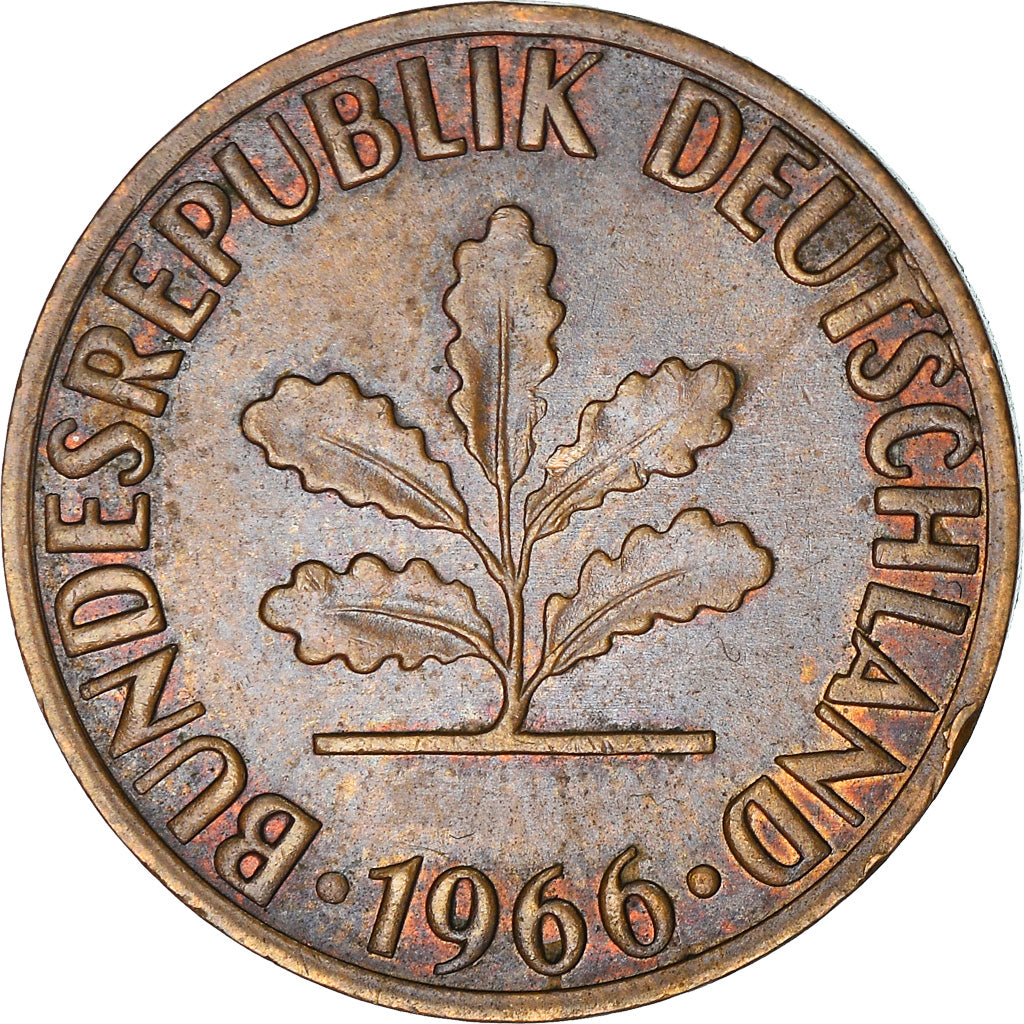 Moneta, GERMANIA - REPUBBLICA FEDERALE, 2 Pfennig, 1966, Karlsruhe, MB+, Bronzo