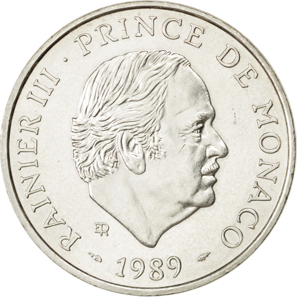 MONACO, 100 Francs, 1989, KM #164, MS(60-62), Silver, Gadoury #164, 14.97