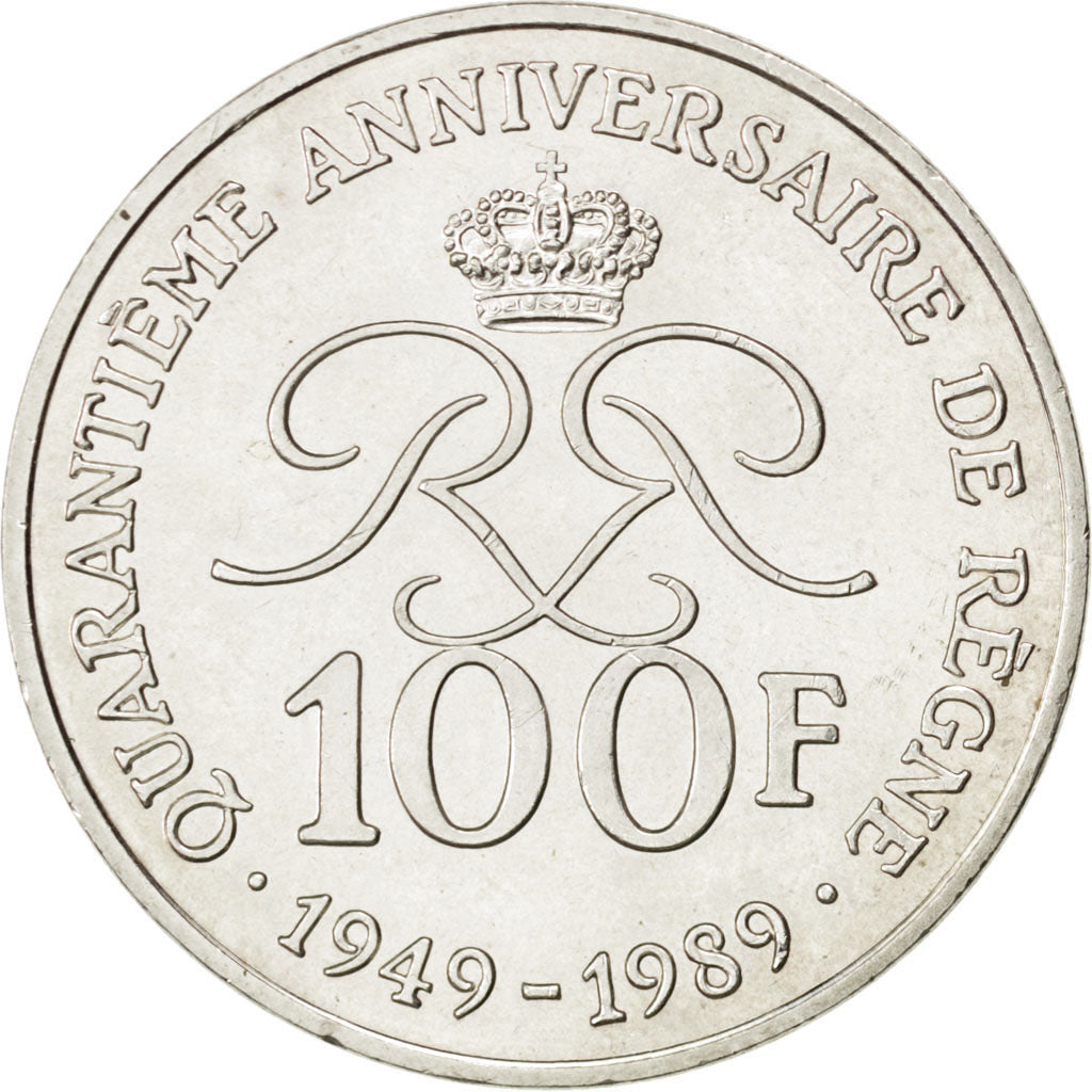 MONACO, 100 Francs, 1989, KM #164, MS(60-62), Silver, Gadoury #164, 14.97