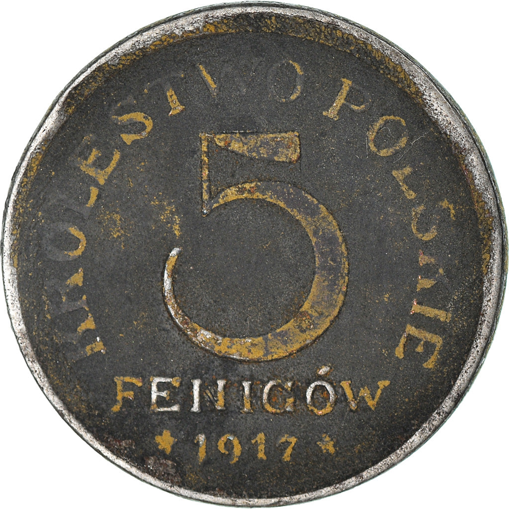 Coin, Poland, 5 Fenigow, 1917, Stuttgart, Germany, EF(40-45), Iron, KM:5