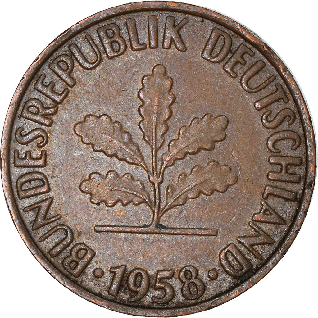 Moneta, GERMANIA - REPUBBLICA FEDERALE, 2 Pfennig, 1958, Stuttgart, MB+, Bronzo