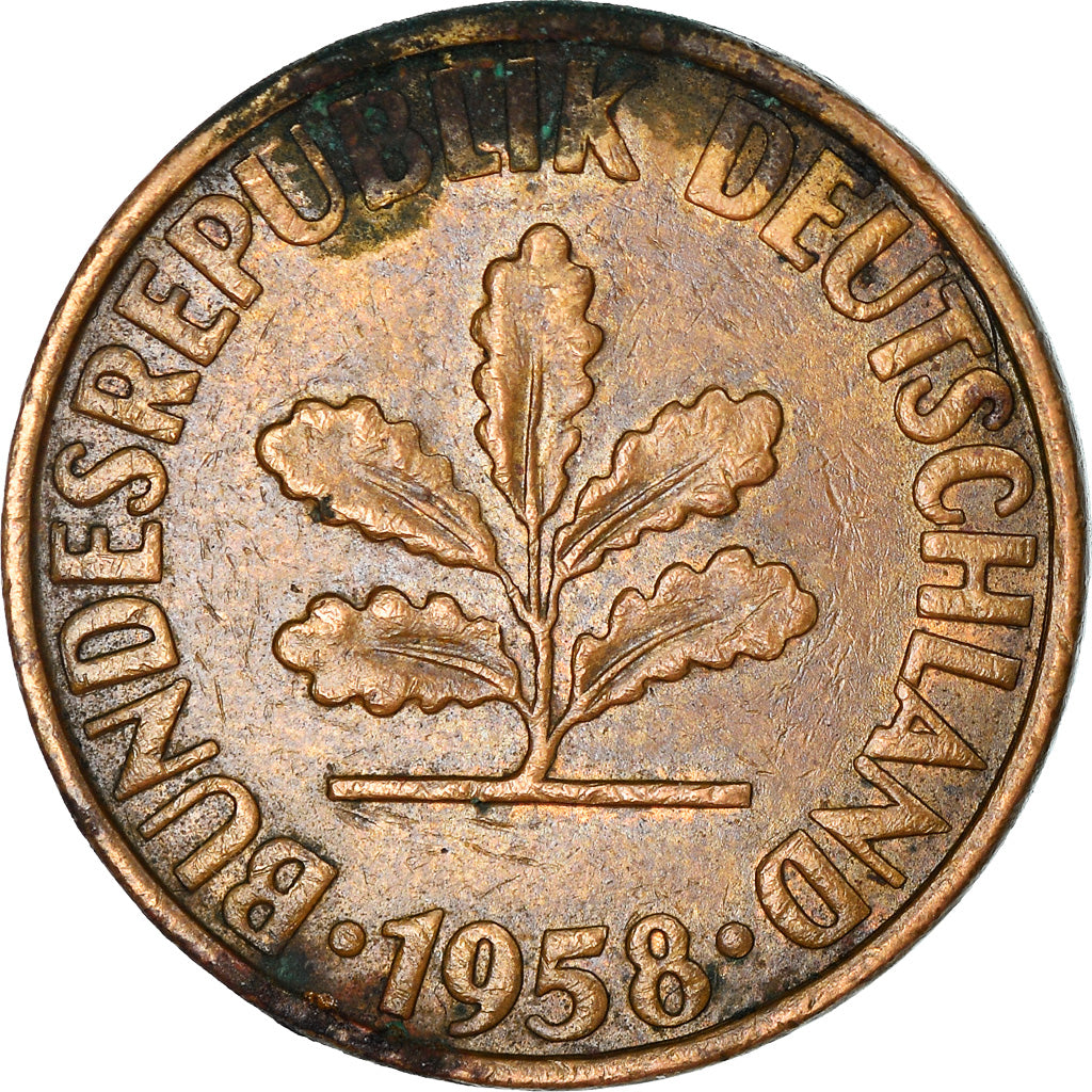 Moneta, GERMANIA - REPUBBLICA FEDERALE, 2 Pfennig, 1958, Karlsruhe, MB, Bronzo