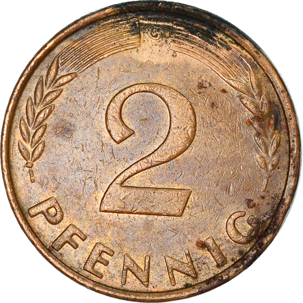 Moneta, GERMANIA - REPUBBLICA FEDERALE, 2 Pfennig, 1958, Karlsruhe, MB, Bronzo