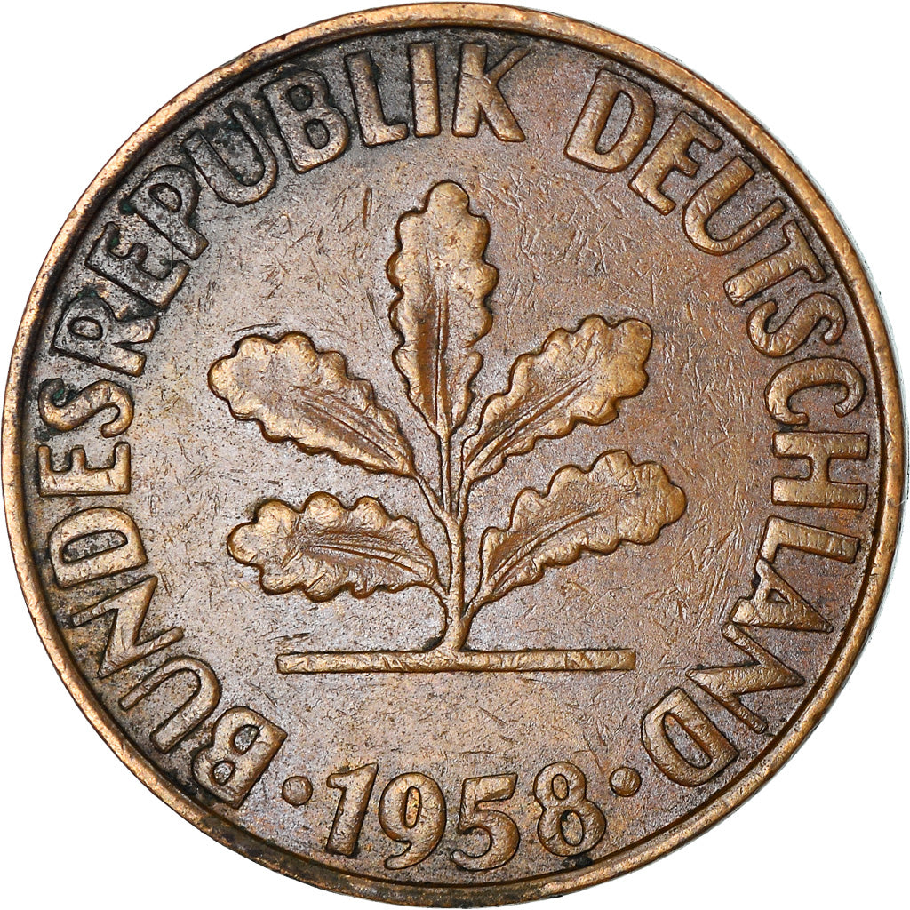 Münze, Bundesrepublik Deutschland, 2 Pfennig, 1958, Karlsruhe, S+, Bronze
