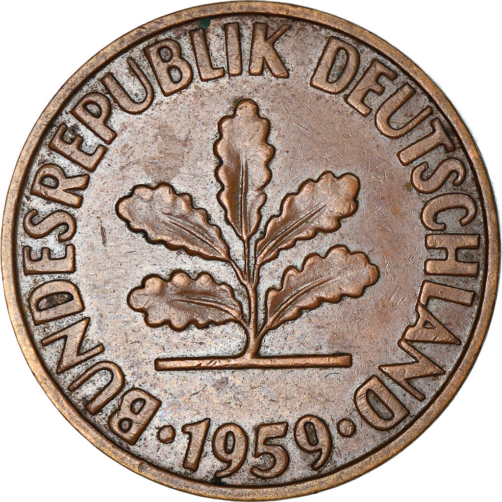 Moneta, GERMANIA - REPUBBLICA FEDERALE, 2 Pfennig, 1959, Hambourg, MB+, Bronzo
