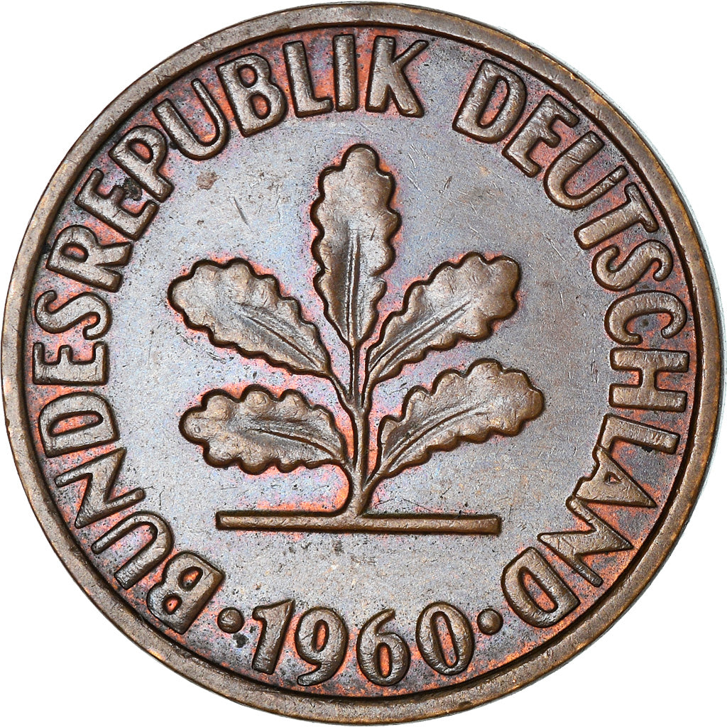 Moneta, GERMANIA - REPUBBLICA FEDERALE, 2 Pfennig, 1960, Stuttgart, BB, Bronzo