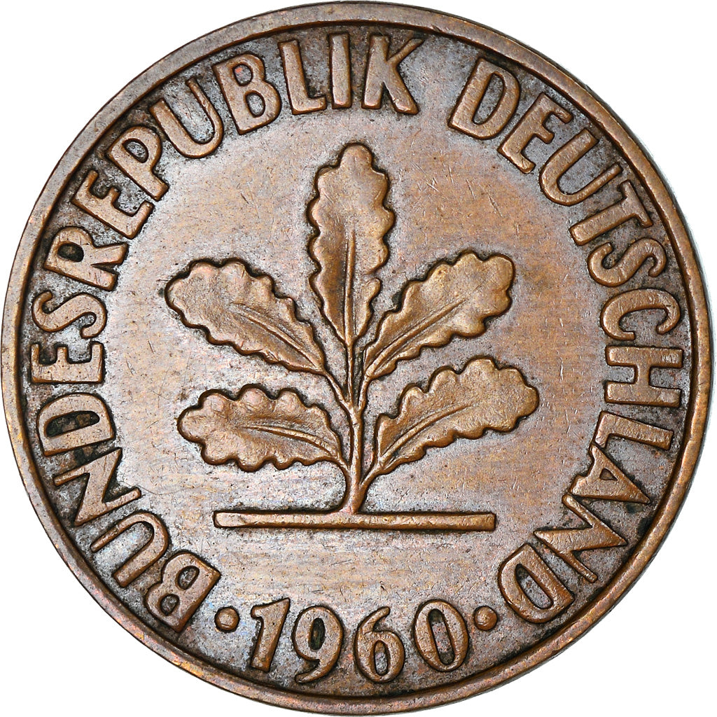 Moneta, GERMANIA - REPUBBLICA FEDERALE, 2 Pfennig, 1960, Hambourg, MB+, Bronzo