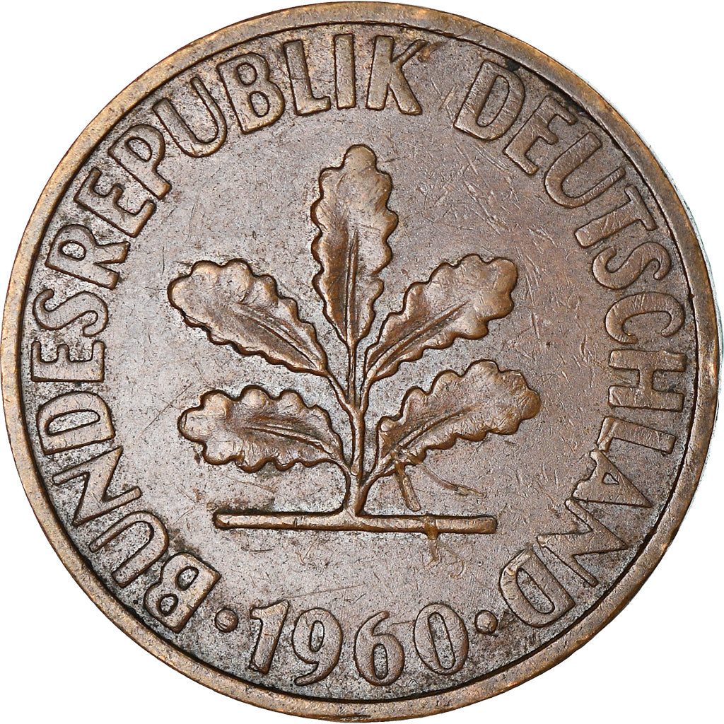 Coin, GERMANY - FEDERAL REPUBLIC, 2 Pfennig, 1960, Munich, EF(40-45), Bronze