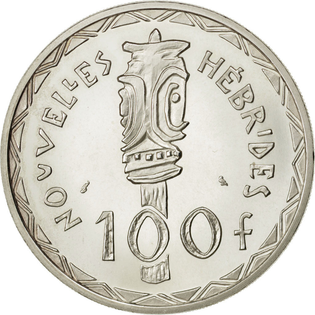 NEW HEBRIDES, 100 Francs, 1966, Paris, KM #E1, MS(63), Silver, Lecompte #58,...