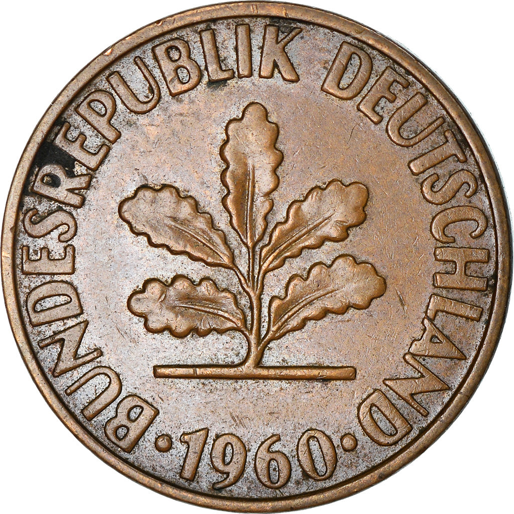 Moneta, GERMANIA - REPUBBLICA FEDERALE, 2 Pfennig, 1960, Munich, MB+, Bronzo