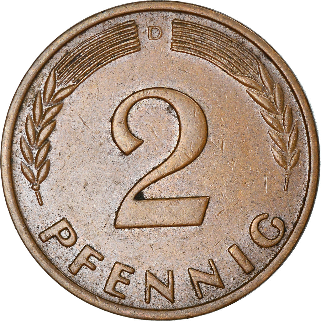 Moneta, GERMANIA - REPUBBLICA FEDERALE, 2 Pfennig, 1960, Munich, MB+, Bronzo
