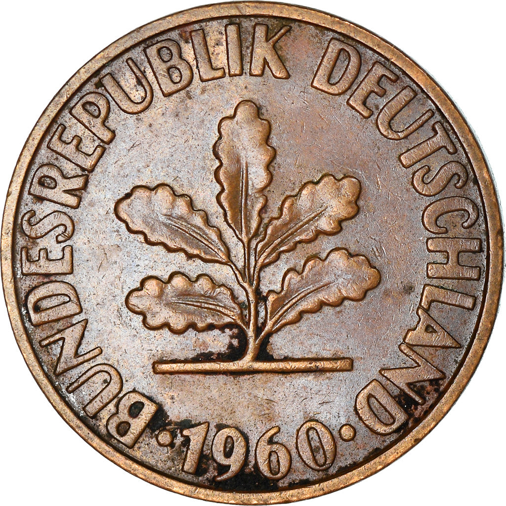 Moneta, GERMANIA - REPUBBLICA FEDERALE, 2 Pfennig, 1960, Munich, MB, Bronzo