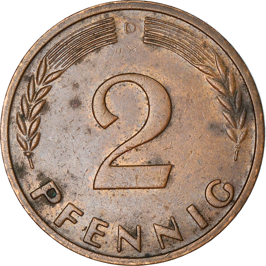 Moneta, GERMANIA - REPUBBLICA FEDERALE, 2 Pfennig, 1960, Munich, MB, Bronzo
