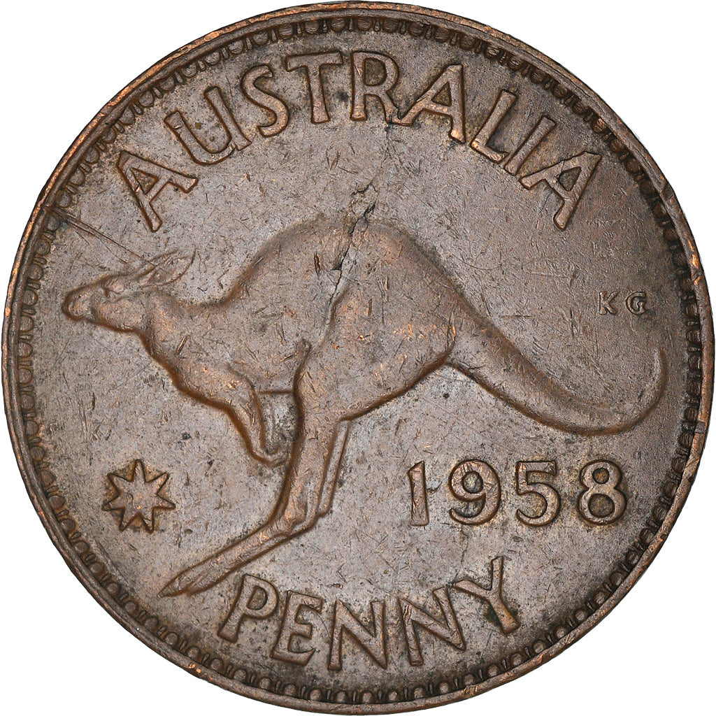 Coin, Australia, Elizabeth II, Penny, 1958, EF(40-45), Bronze, KM:56